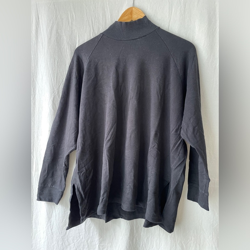 EILEEN FISHER Petite Black Mock Turtle Neck Top